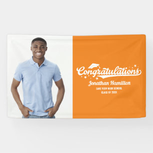 Herzlichen Glückwunsch Orange Abschlussfeier Foto Banner