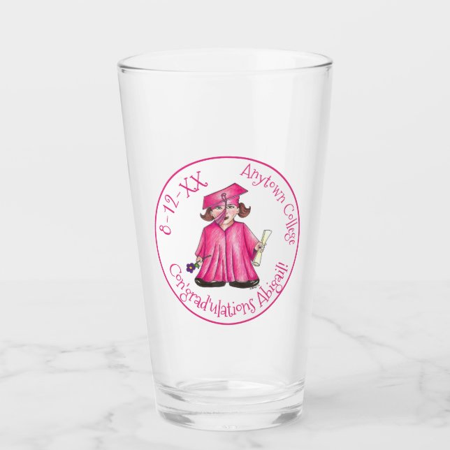 Herzlichen Glückwunsch Pink Girl Uni-Abschluss Par Glas (Vorderseite)