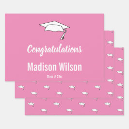 Herzlichen Glückwunsch Pink & White Grad Abschluss Geschenkpapier Set