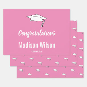Herzlichen Glückwunsch Pink & White Grad Abschluss Geschenkpapier Set