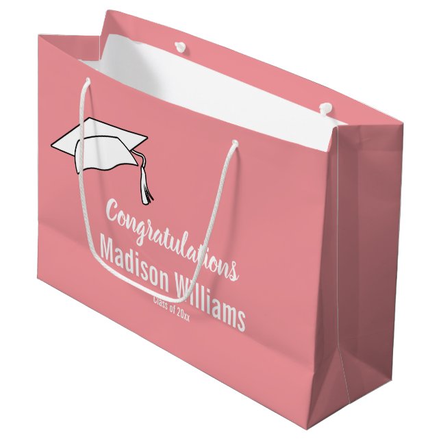 Herzlichen Glückwunsch Pink White Name des Absolve Große Geschenktüte (Vorderseite Schrägansicht)