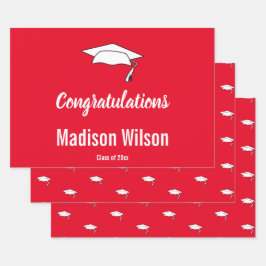 Herzlichen Glückwunsch Red & White Grad Graduierun Geschenkpapier Set
