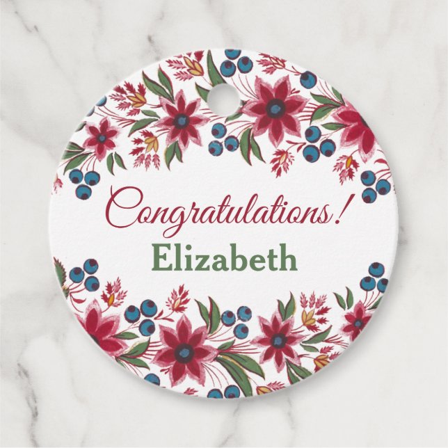 Herzlichen Glückwunsch Retro Floral Geschenkanhänger (Vorderseite)