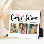 Herzlichen Glückwunsch Rose Gold 3 Foto 2025 Absch Fotoplatte<br><div class="desc">Stilvolles 3-Foto-Abschluss-Plakatschild mit einladender Optik zeigt "Herzlichen Glückwunsch" in trendigem,  schwarzen Kalligrafieschrift mit Rose Gold / Schwarz rosa Graduierenkappe und modernem,  individuellem Text für den Namen und das Unterrichtsjahr des Absolventen. Fügen Sie den Platzhalterbildern drei beliebte Fotos des Absolventen hinzu. Saubere weiße Hintergrundfarbe.</div>