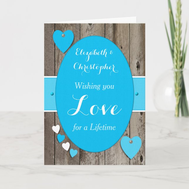 Herzlichen Glückwunsch Rustic Wedding Day Blue Karte (Vorderseite)