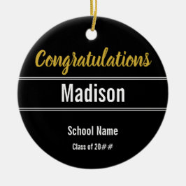 Herzlichen Glückwunsch Schwarz-weiß & Gold für den Keramik Ornament