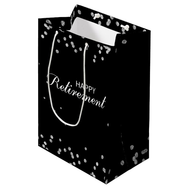 Herzlichen Glückwunsch Schwarz zu Silver Spark Mittlere Geschenktüte (Vorderseite Schrägansicht)