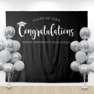 Herzlichen Glückwunsch Silver Black Graduation Par Wandteppich