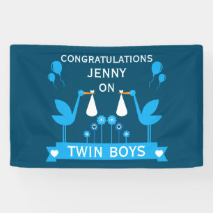 Herzlichen Glückwunsch Stalk Delivery Twin Boy Banner
