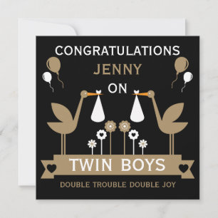 Herzlichen Glückwunsch Stalk Delivery Twin Boy Karte