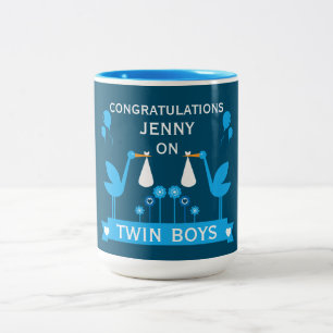 Herzlichen Glückwunsch Stalk Delivery Twin Boy Zweifarbige Tasse