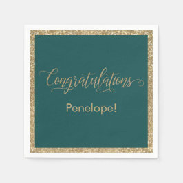 Herzlichen Glückwunsch Typografy Gold Glitzer Aqua Serviette