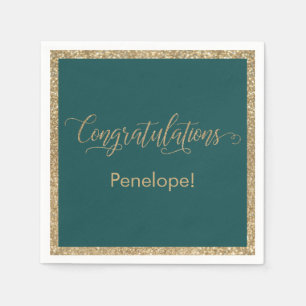 Herzlichen Glückwunsch Typografy Gold Glitzer Aqua Serviette
