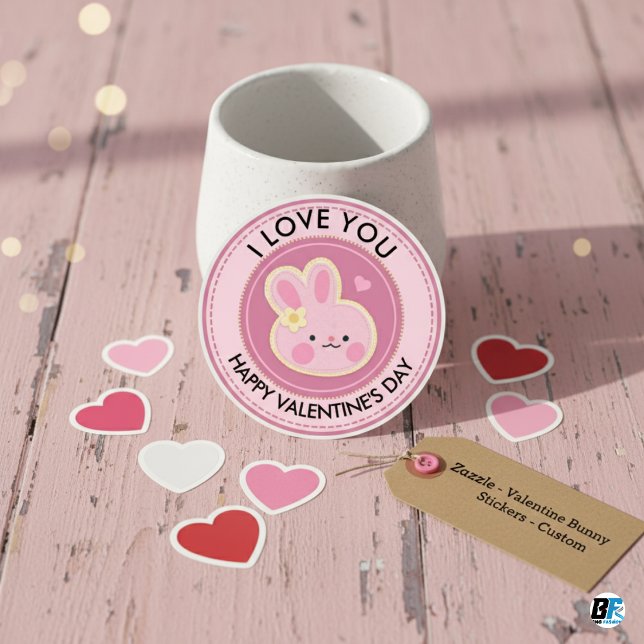 Herzlichen Glückwunsch Valentinstag aus Name Rosa- Runder Aufkleber (Von Creator hochgeladen)