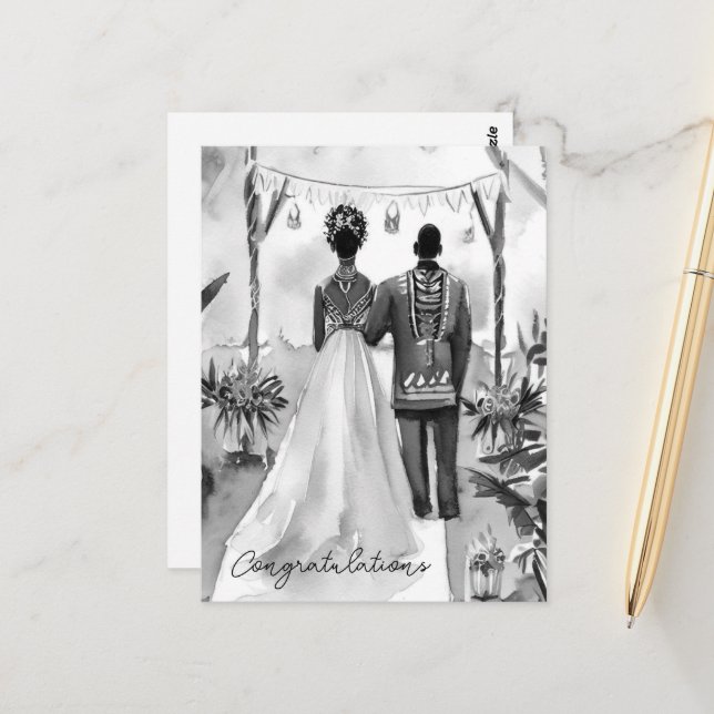Herzlichen Glückwunsch zu Ihrer Hochzeit Postkarte (Vorderseite/Rückseite Beispiel)