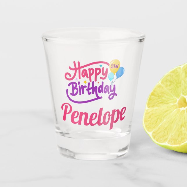 Herzlichen Glückwunsch zum 21. Geburtstag mit eine Schnapsglas (Vorderseite)
