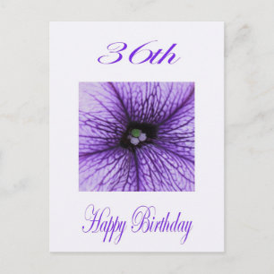 Herzlichen Glückwunsch zum 36. Geburtstag lila Blo Postkarte