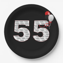 Herzlichen Glückwunsch zum 55. Geburtstag auf der Pappteller