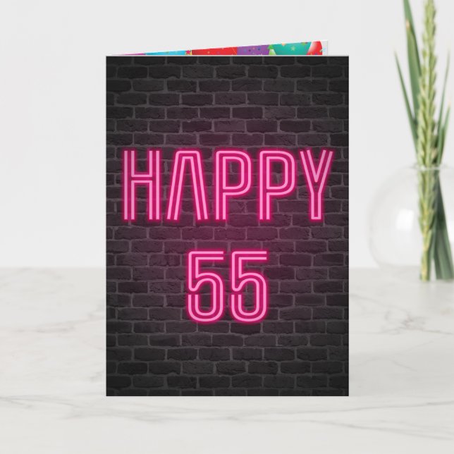 Herzlichen Glückwunsch zum 55. Geburtstag Neon Sig Karte (Vorderseite)