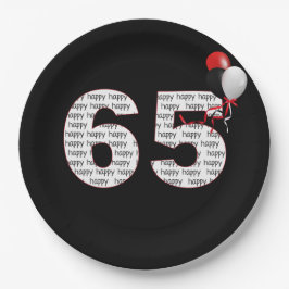 Herzlichen Glückwunsch zum 65. Geburtstag auf der Pappteller