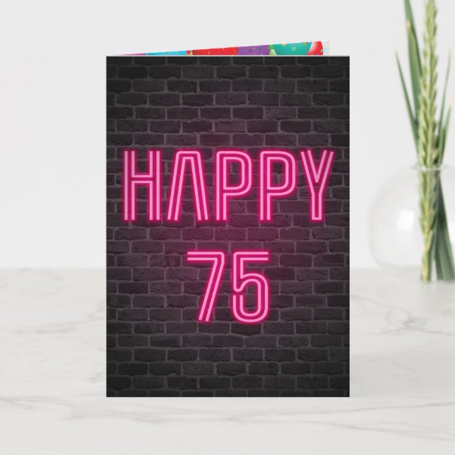 Herzlichen Glückwunsch zum 75. Geburtstag Neon Sig Karte (Vorderseite)