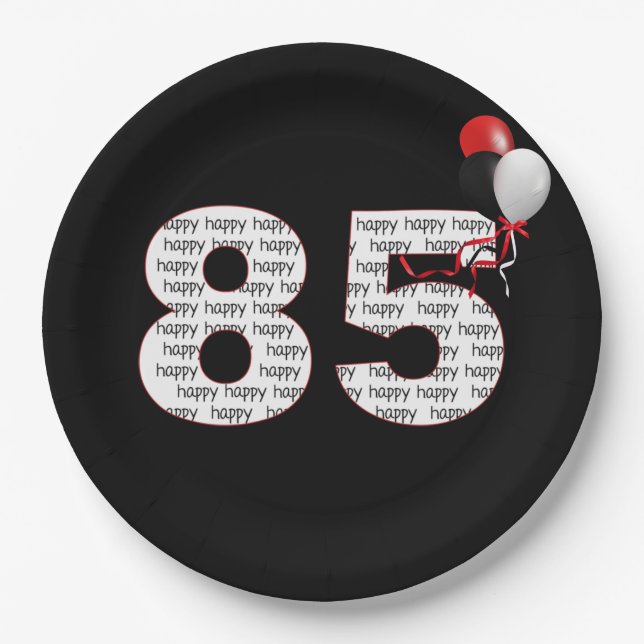 Herzlichen Glückwunsch zum 85. Geburtstag auf der  Pappteller (Vorderseite)