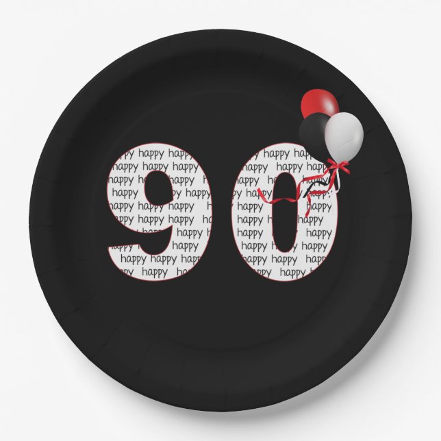 Herzlichen Glückwunsch zum 90. Geburtstag auf der  Pappteller (Vorderseite)