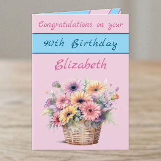 Herzlichen Glückwunsch zum 90. Geburtstag, floral, Karte