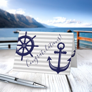Herzlichen Glückwunsch zum Ankerboot Helm Wheel Karte