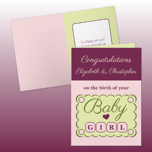 Herzlichen Glückwunsch zum Baby Mädchen rosa grün Karte