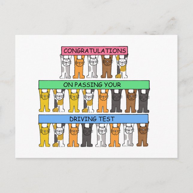 Herzlichen Glückwunsch zum Bestehen Ihres Fahrtest Postkarte (Vorderseite)