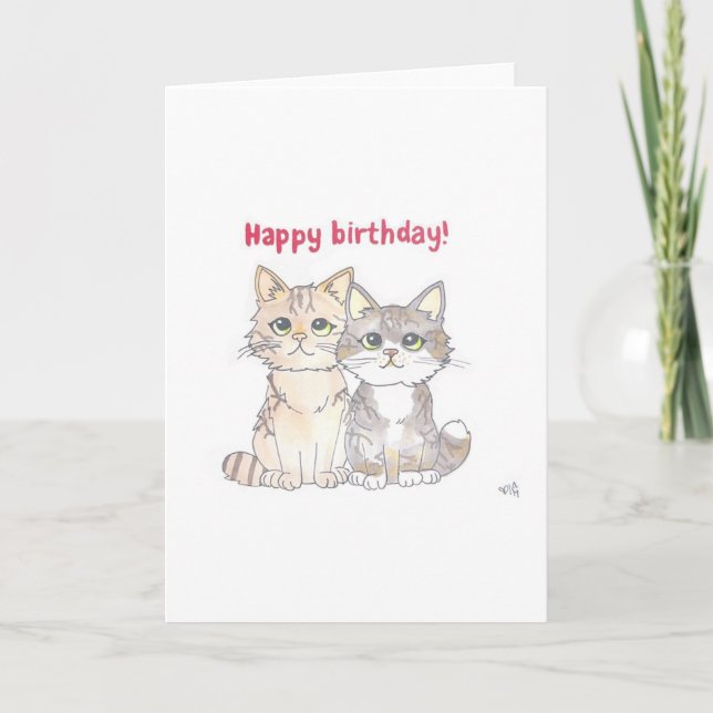 Herzlichen Glückwunsch zum Geburtstag - 2 Katzen K Dankeskarte (Vorderseite)