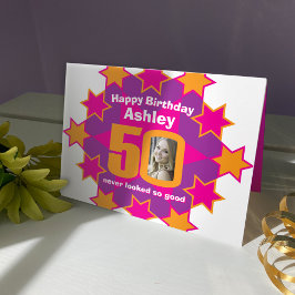 Herzlichen Glückwunsch zum Geburtstag 50 rosa Ster Karte