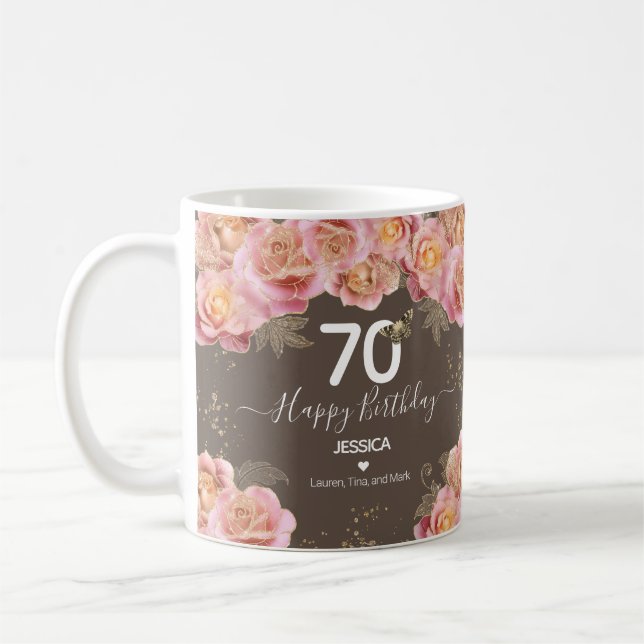 Herzlichen Glückwunsch zum Geburtstag 70 Glitzer Kaffeetasse (Links)
