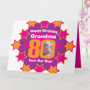 Herzlichen Glückwunsch zum Geburtstag 80 Rosa Star Karte
