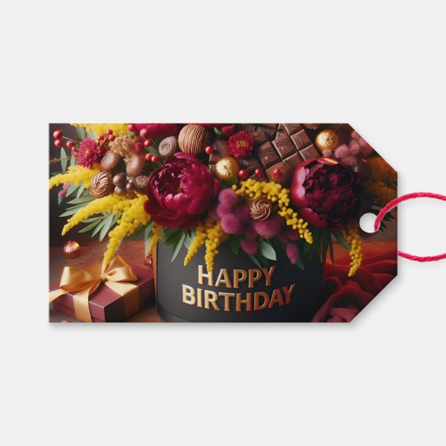 Herzlichen Glückwunsch zum Geburtstag, Blume und S Geschenkanhänger (Vorderseite (Horizontal))