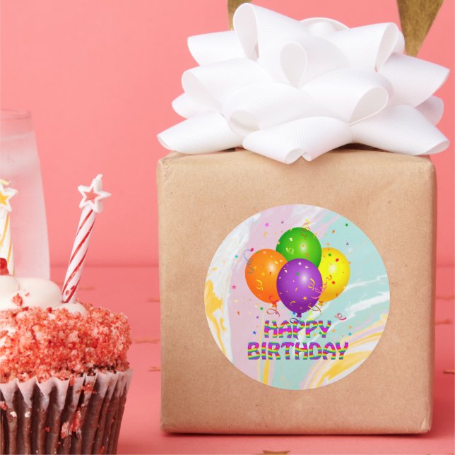 Herzlichen Glückwunsch zum Geburtstag, buntes Gebu Runder Aufkleber (Party)