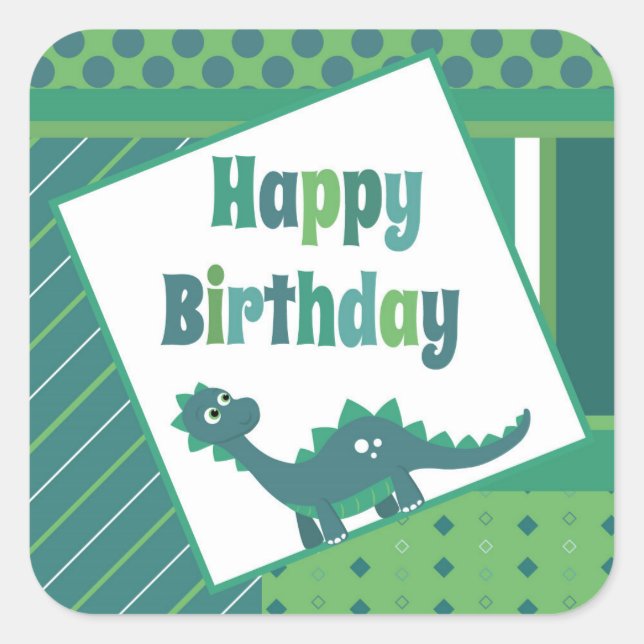Herzlichen Glückwunsch zum Geburtstag Dinosaurier- Quadratischer Aufkleber (Vorderseite)