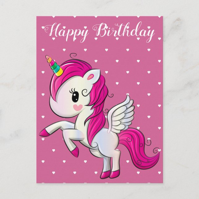 Herzlichen Glückwunsch zum Geburtstag, Einhorn und Postkarte (Vorderseite)