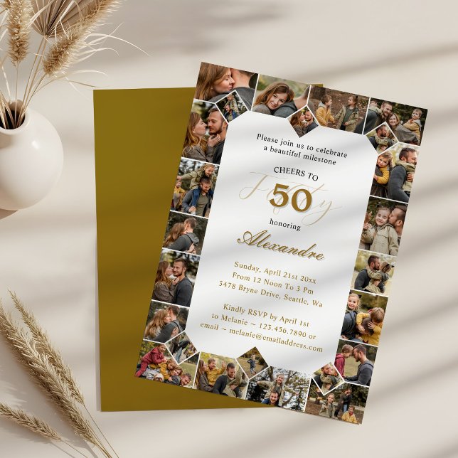 Herzlichen Glückwunsch zum Geburtstag für 50 Jahre Einladung (Happy Birthday Cheers To 50 Years Photo Collage Invitation)