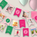 Herzlichen Glückwunsch zum Geburtstag für Sie jede Wimpelkette<br><div class="desc">Herzlichen Glückwunsch zum Geburtstag mit 8 deiner Lieblings-Fotos,  personalisierter Geburtstag zum Song und personalisierte Flaggen mit deinem Alter. Das Design hat eine fett gürtelfarbene Palette von Rosa und Grün.</div>