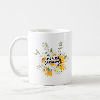 Herzlichen Glückwunsch zum Geburtstag, gelbe Blume Kaffeetasse