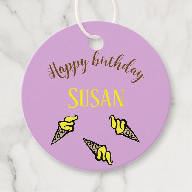 Herzlichen Glückwunsch zum Geburtstag, gelbes Eis  Geschenkanhänger (Vorderseite)