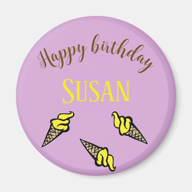 Herzlichen Glückwunsch zum Geburtstag, gelbes Eis  Magnet (Vorne)