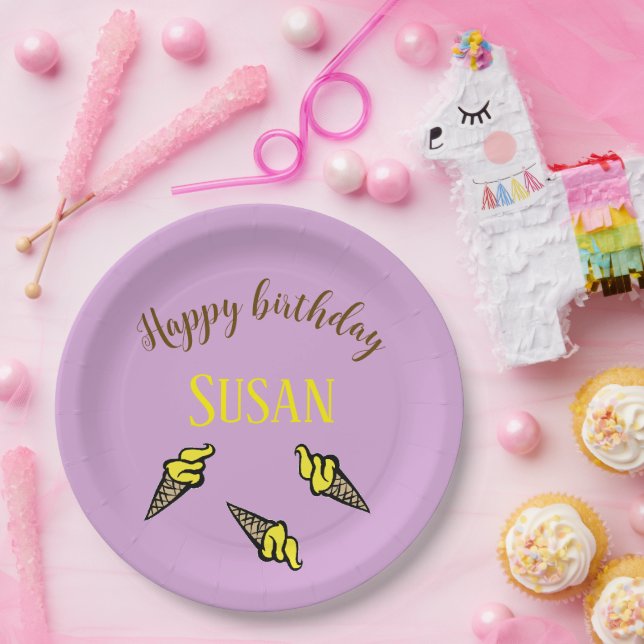 Herzlichen Glückwunsch zum Geburtstag, gelbes Eis  Pappteller (Party)