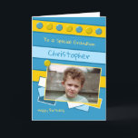Herzlichen Glückwunsch zum Geburtstag Grandson Bla Karte<br><div class="desc">Personalisieren Sie diese Geburtstagskarte für Ihren in Blau und Gelb designten Enkel Fügen Sie seinen Namen Happy Birthday Zu einem besonderen Enkel Einen schönen Tag</div>