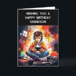 Herzlichen Glückwunsch zum Geburtstag Grandson | G Karte<br><div class="desc">Niedliche Geburtstag-Karte für einen Enkel. Kleiner Junge spielt Videospiele mit bedrücktem Text. Niedlich für eine Teenagerin oder eine Teenagerin.</div>