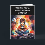 Herzlichen Glückwunsch zum Geburtstag Grandson | G Karte<br><div class="desc">Niedliche Geburtstag-Karte für einen Enkel. Kleiner Junge spielt Videospiele mit bedrücktem Text. Niedlich für eine Teenagerin oder eine Teenagerin.</div>
