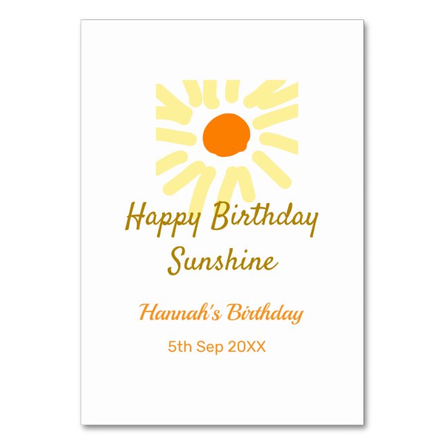 Herzlichen Glückwunsch zum Geburtstag in der Sonne Tischnummer (Vorderseite)