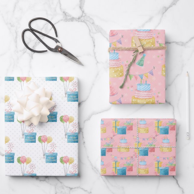 Herzlichen Glückwunsch zum Geburtstag jeder Person Geschenkpapier Set (Vorderseite)